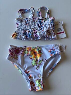 White Floral Ruffle Two-Piece Bikini 18m